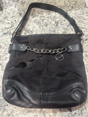 Coach Black Signature Chain-Accent Shoulder Bag